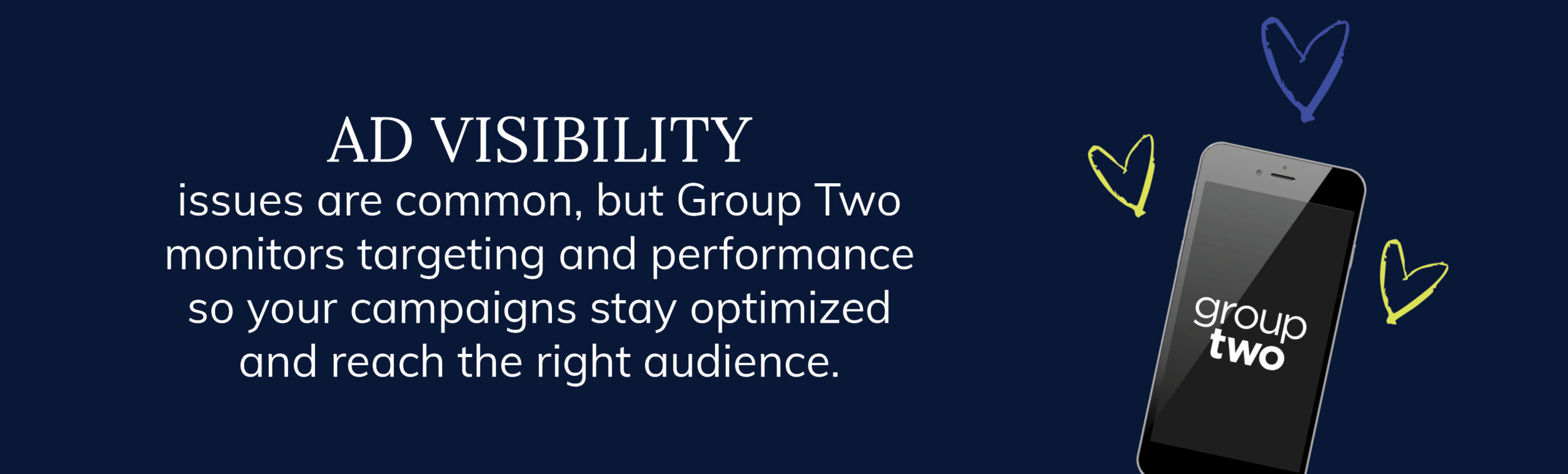 an iphone with the group two logo and text overlay